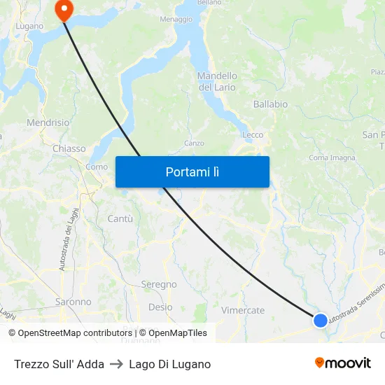 Trezzo Sull' Adda to Lago Di Lugano map