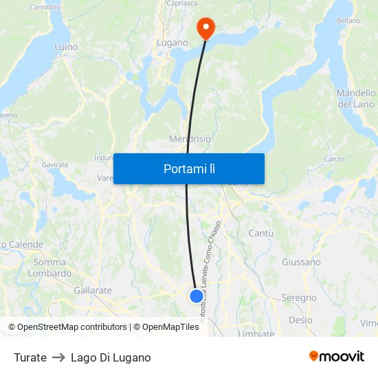 Turate to Lago Di Lugano map