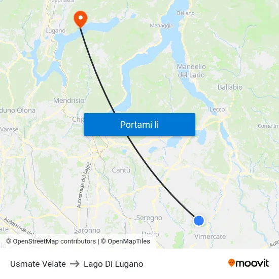 Usmate Velate to Lago Di Lugano map
