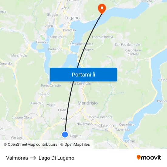Valmorea to Lago Di Lugano map