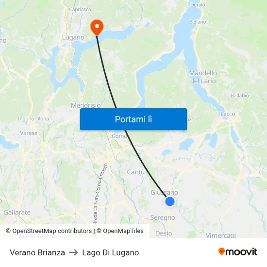 Verano Brianza to Lago Di Lugano map