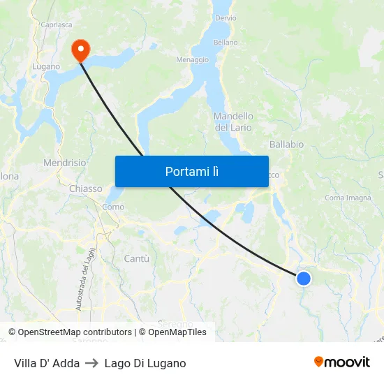 Villa D' Adda to Lago Di Lugano map