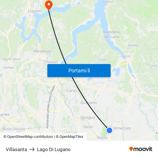 Villasanta to Lago Di Lugano map