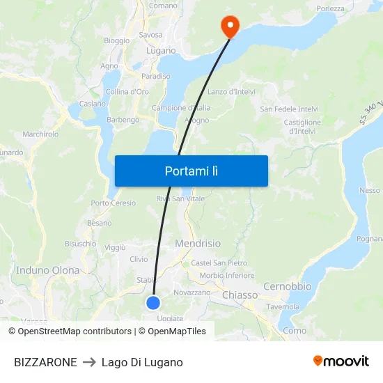 BIZZARONE to Lago Di Lugano map
