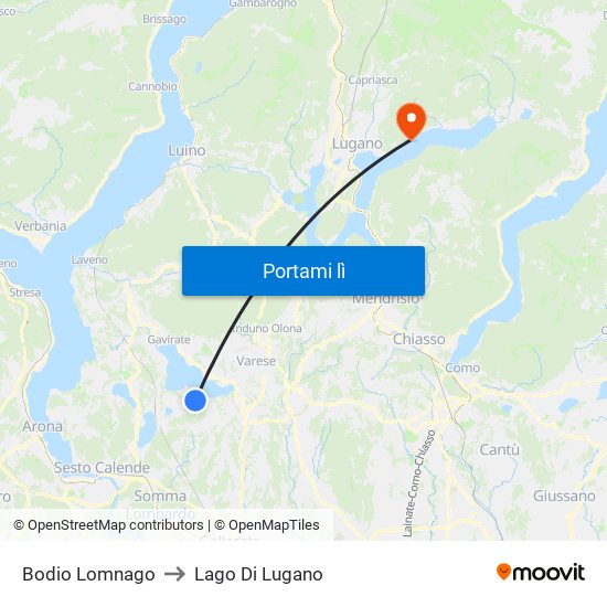Bodio Lomnago to Lago Di Lugano map