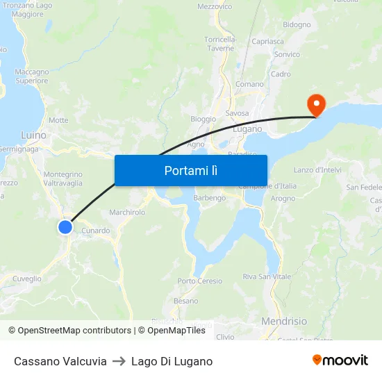 Cassano Valcuvia to Lago Di Lugano map