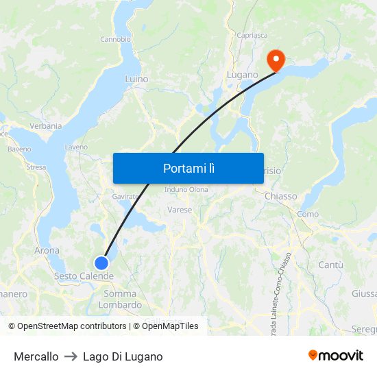 Mercallo to Lago Di Lugano map