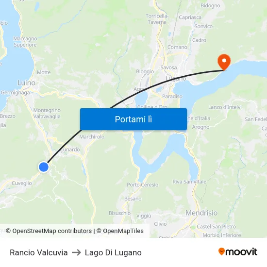 Rancio Valcuvia to Lago Di Lugano map