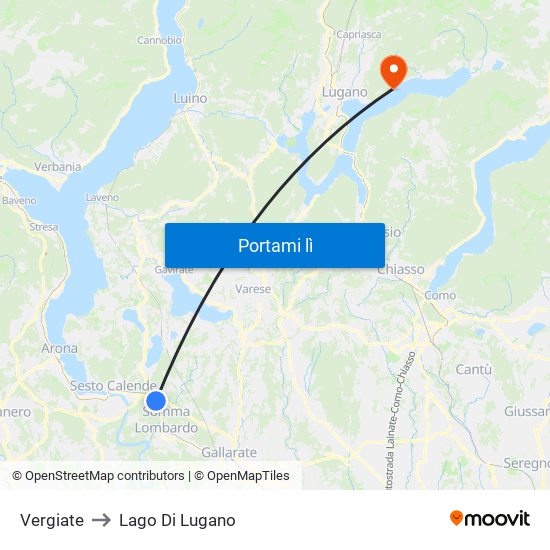 Vergiate to Lago Di Lugano map