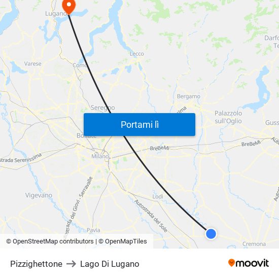 Pizzighettone to Lago Di Lugano map
