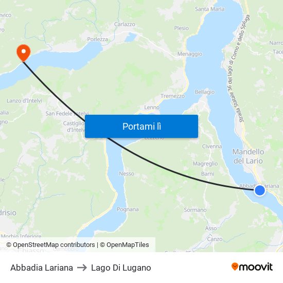 Abbadia Lariana to Lago Di Lugano map