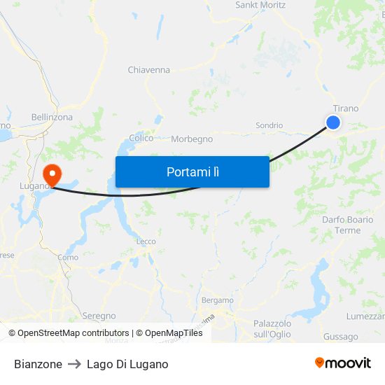 Bianzone to Lago Di Lugano map