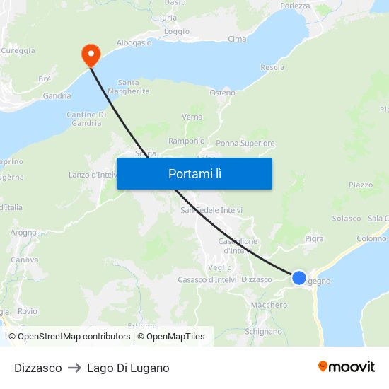 Dizzasco to Lago Di Lugano map