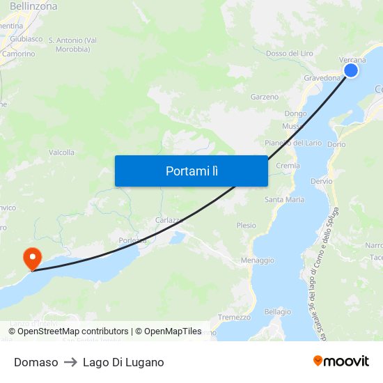 Domaso to Lago Di Lugano map