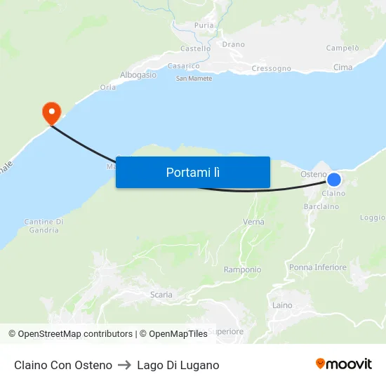 Claino Con Osteno to Lago Di Lugano map