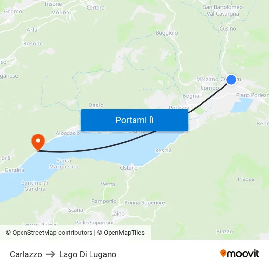Carlazzo to Lago Di Lugano map