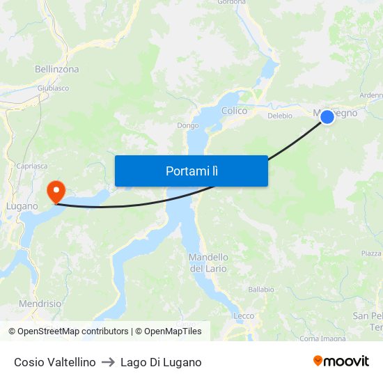 Cosio Valtellino to Lago Di Lugano map