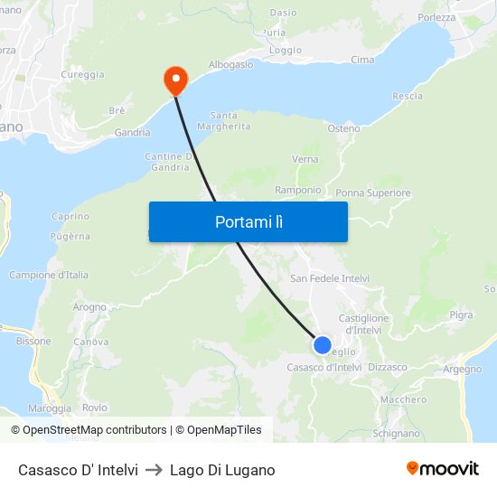 Casasco D' Intelvi to Lago Di Lugano map