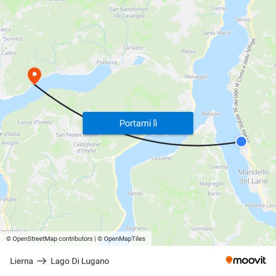 Lierna to Lago Di Lugano map