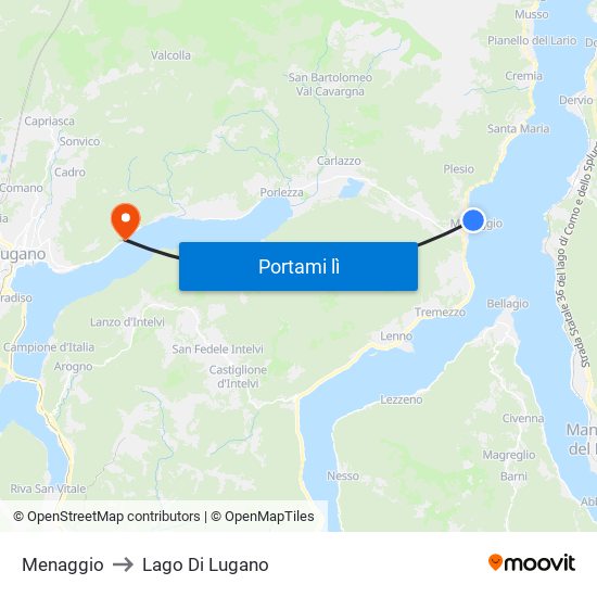Menaggio to Lago Di Lugano map