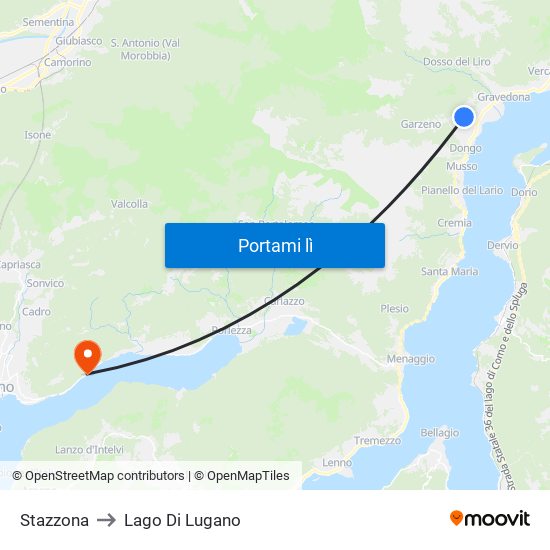 Stazzona to Lago Di Lugano map