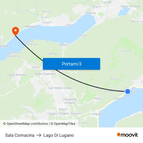 Sala Comacina to Lago Di Lugano map