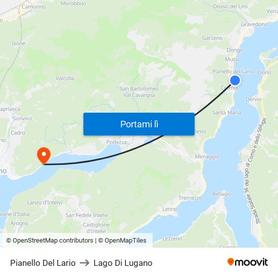 Pianello Del Lario to Lago Di Lugano map