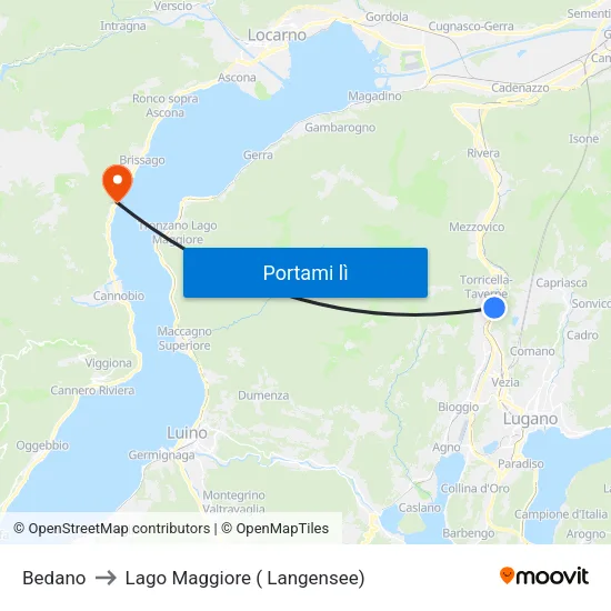 Bedano to Lago Maggiore ( Langensee) map