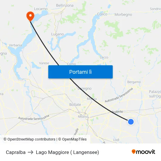 Capralba to Lago Maggiore ( Langensee) map