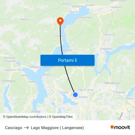 Casciago to Lago Maggiore ( Langensee) map