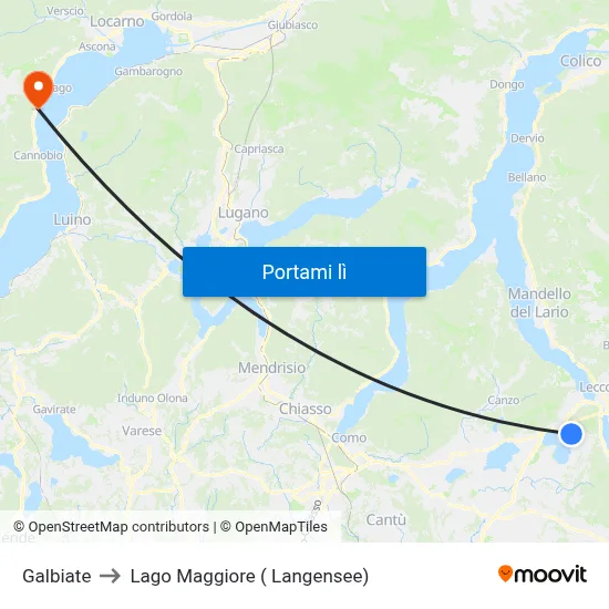 Galbiate to Lago Maggiore ( Langensee) map