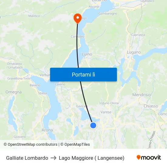Galliate Lombardo to Lago Maggiore ( Langensee) map