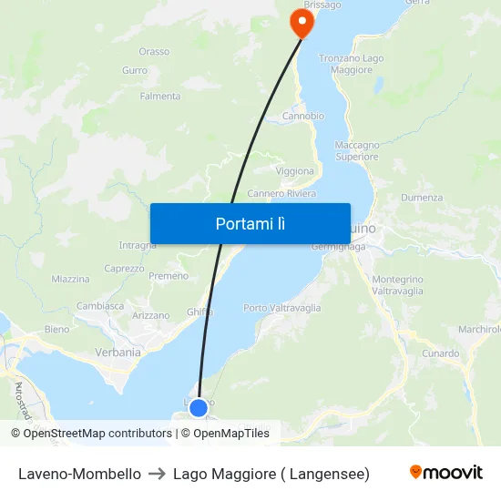 Laveno-Mombello to Lago Maggiore ( Langensee) map