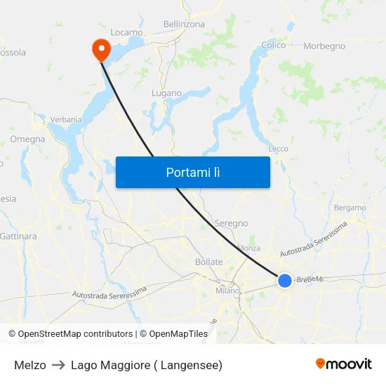 Melzo to Lago Maggiore ( Langensee) map