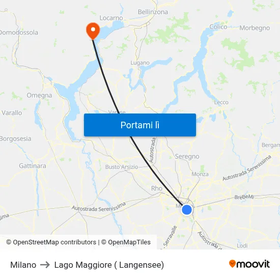 Milano to Lago Maggiore ( Langensee) map
