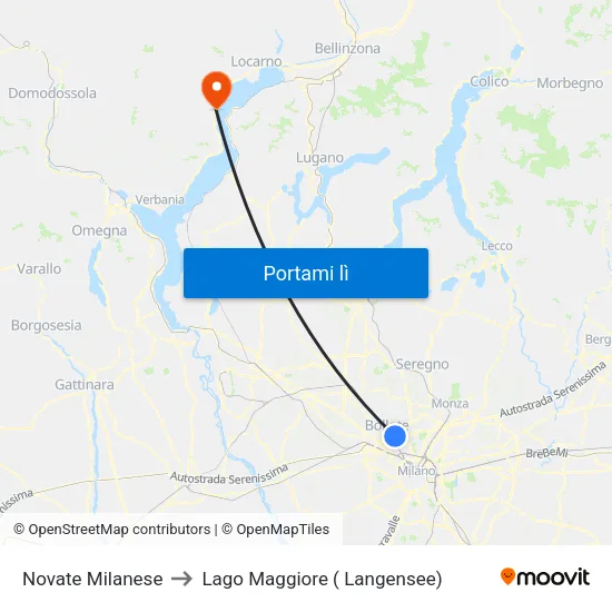 Novate Milanese to Lago Maggiore ( Langensee) map