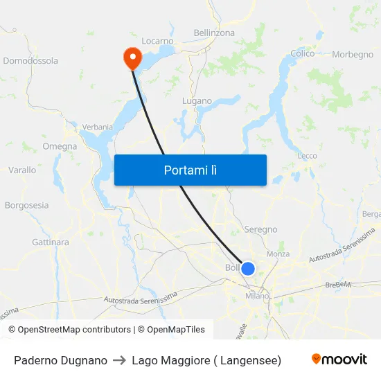 Paderno Dugnano to Lago Maggiore ( Langensee) map
