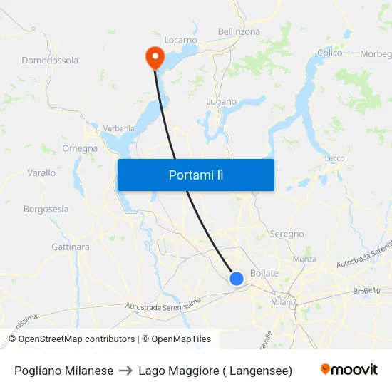 Pogliano Milanese to Lago Maggiore ( Langensee) map