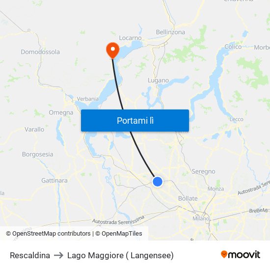 Rescaldina to Lago Maggiore ( Langensee) map