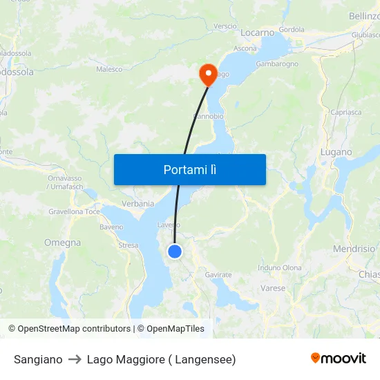 Sangiano to Lago Maggiore ( Langensee) map