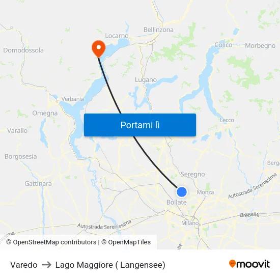 Varedo to Lago Maggiore ( Langensee) map