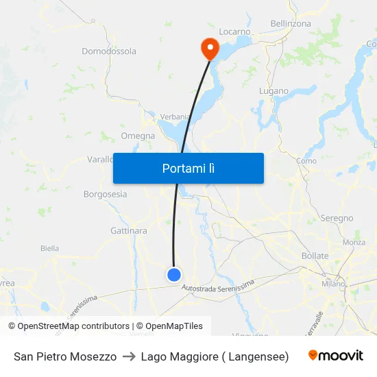San Pietro Mosezzo to Lago Maggiore ( Langensee) map