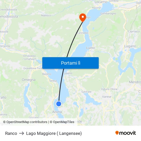 Ranco to Lago Maggiore ( Langensee) map