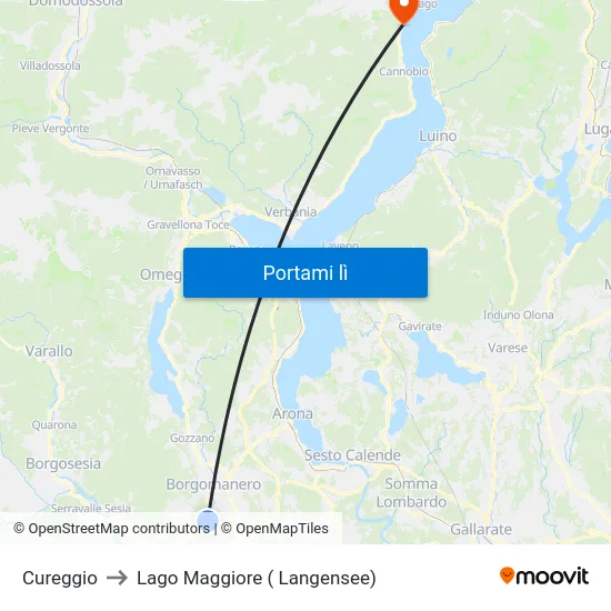 Cureggio to Lago Maggiore ( Langensee) map