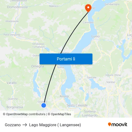 Gozzano to Lago Maggiore ( Langensee) map
