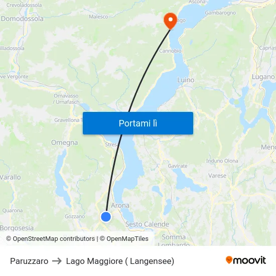 Paruzzaro to Lago Maggiore ( Langensee) map