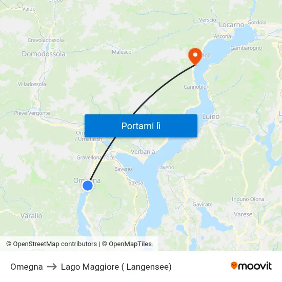 Omegna to Lago Maggiore ( Langensee) map
