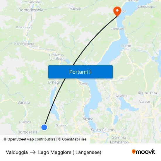 Valduggia to Lago Maggiore ( Langensee) map