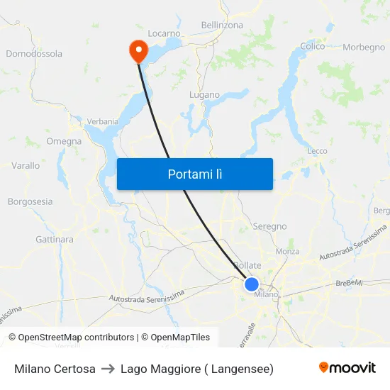 Milano Certosa to Lago Maggiore ( Langensee) map