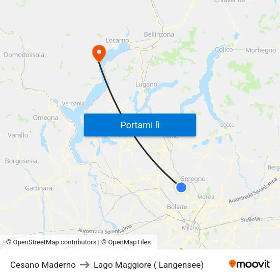 Cesano Maderno to Lago Maggiore ( Langensee) map